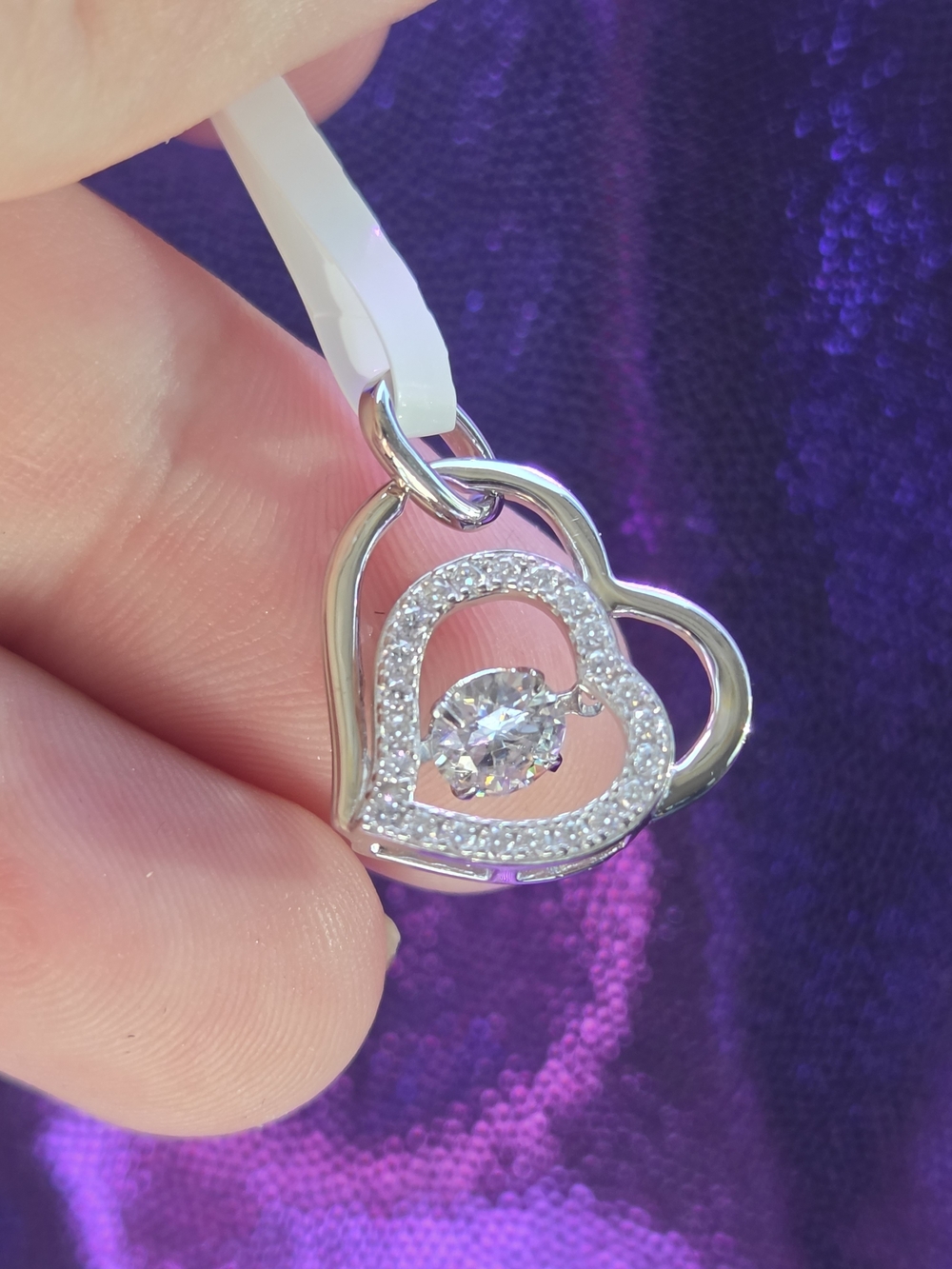 925 Silver Dancing Heart Pendant Necklace with Clear Moissanite Accent